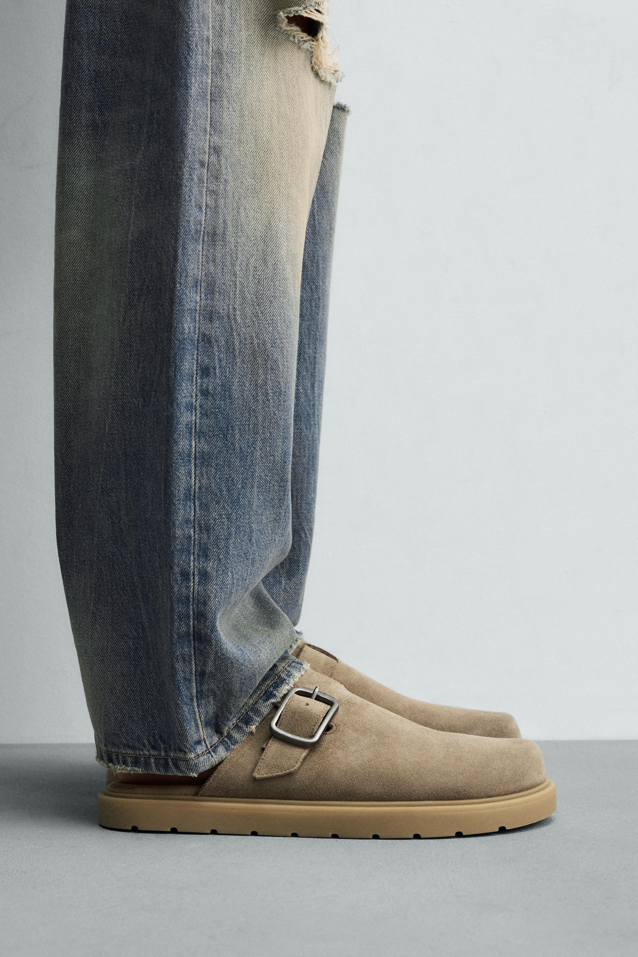 BUCKLED SPLIT LEATHER CLOGS